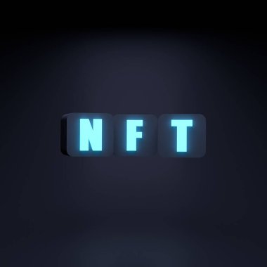 NFT neon ikonu. 3d resimleme.