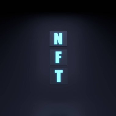 NFT neon ikonu. 3d resimleme.