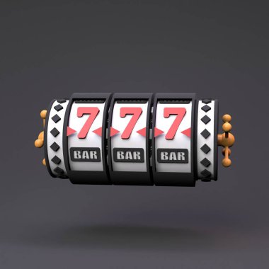 Kazanan kombinasyonlu slot makinesi skorbordu. Kumarhane elemanı 3d görüntüleme.