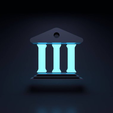 Neon simgesi banka binası 3d resim çizimi