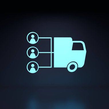 Teslimat arabası neon ikonu 3D çizim illüstrasyonu