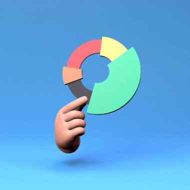 El ele tutuşan pasta grafiği ve özet bilgi simgesi. 3 boyutlu canlandırma. Yüksek kalite 3d illüstrasyon