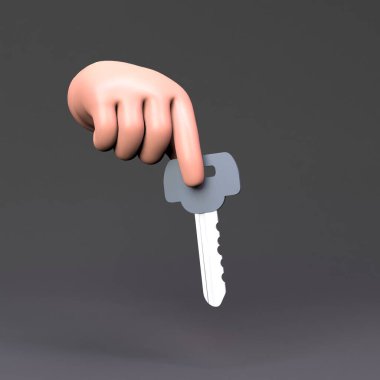 Anahtarı el tutuyor. 3 boyutlu canlandırma. Yüksek kalite 3d illüstrasyon