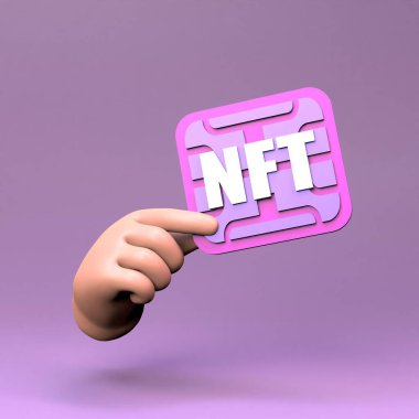 El ele tutuşan NFT ikonu. 3 boyutlu canlandırma. Yüksek kalite 3d illüstrasyon