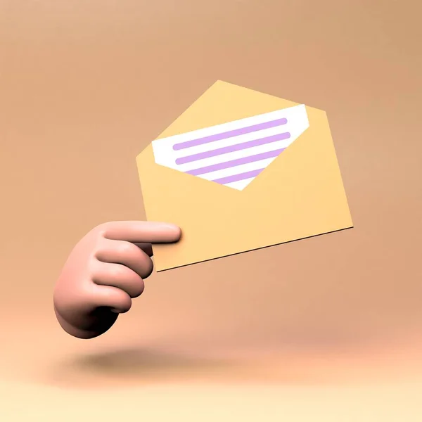 手は手紙で封筒を持っている 3Dレンダリングイラスト 高品質の3Dイラスト — ストック写真