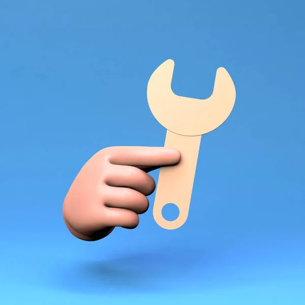 The hand is holding a wrench. 3D render illustration. High quality 3d illustration