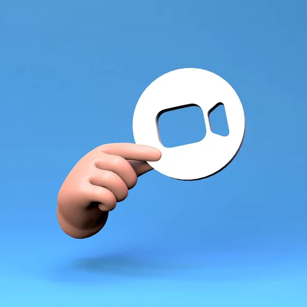 ビデオ通話アイコンを保持する手 3Dレンダリングイラスト 高品質の3Dイラスト — ストック写真