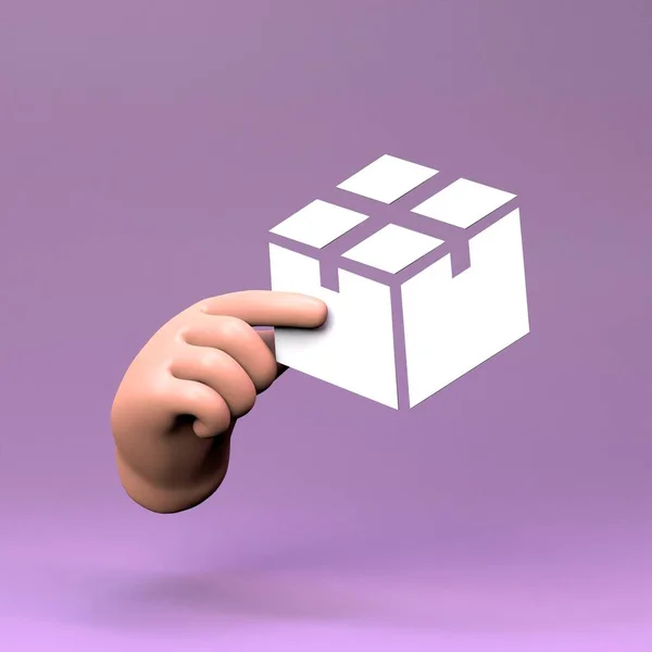 Hand holding a parcel icon. 3d render
