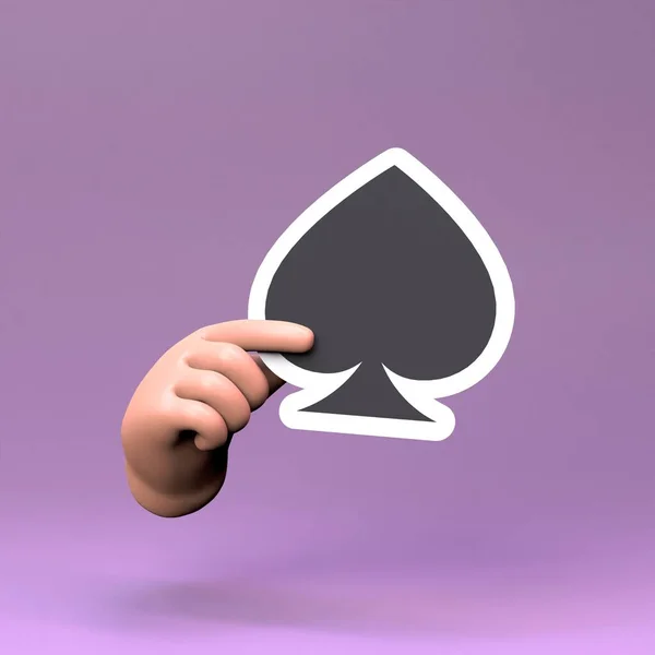 Die Hand Hält Die Pik Farbe Casino Element Darstellung — Stockfoto