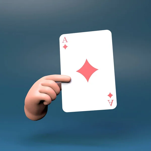这只手拿着装有钻石套装的卡片 赌场元素 3D渲染说明 — 图库照片