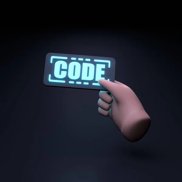 Hand Holds Code Element Concept Programming Render Illustration — Stock Photo, Image