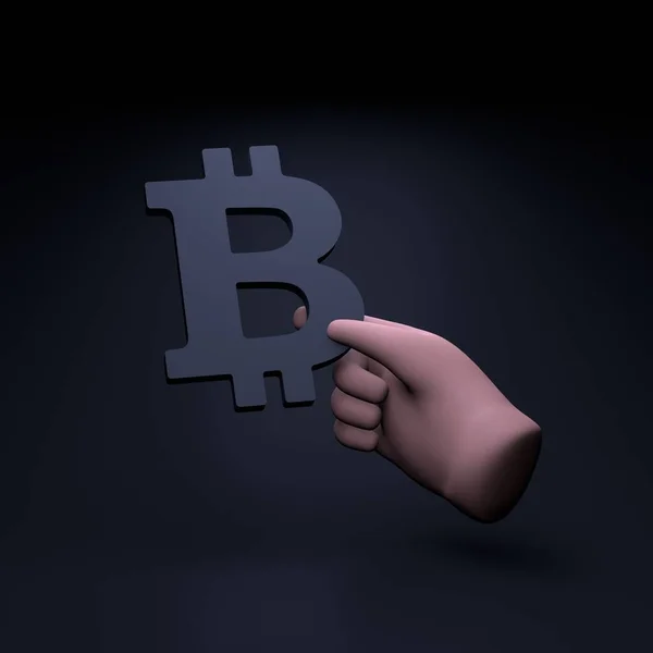 Main Tenant Bitcoin Icône Illustration Rendu — Photo