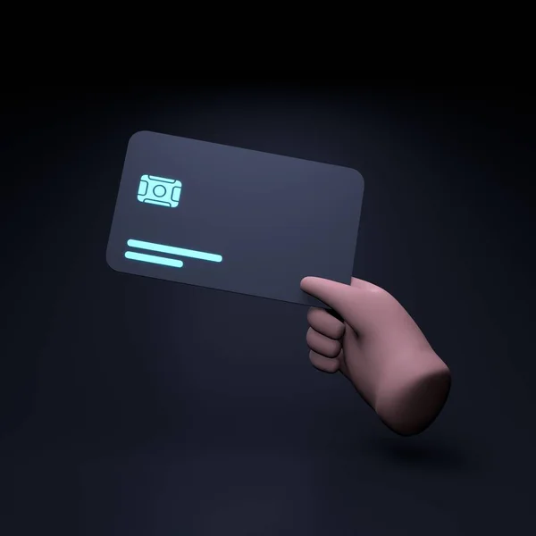 Mão Tem Cartão Bancário Renderizar Ilustração — Fotografia de Stock