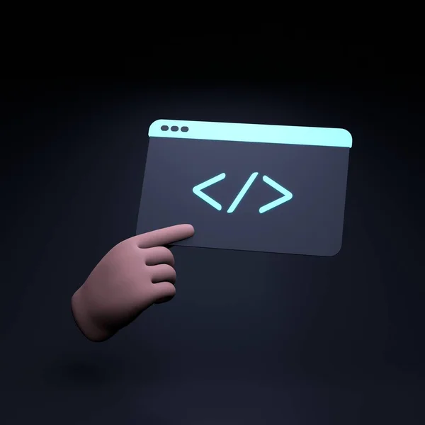 Hand Holds Code Element Concept Programming Render Illustration — Stock Photo, Image