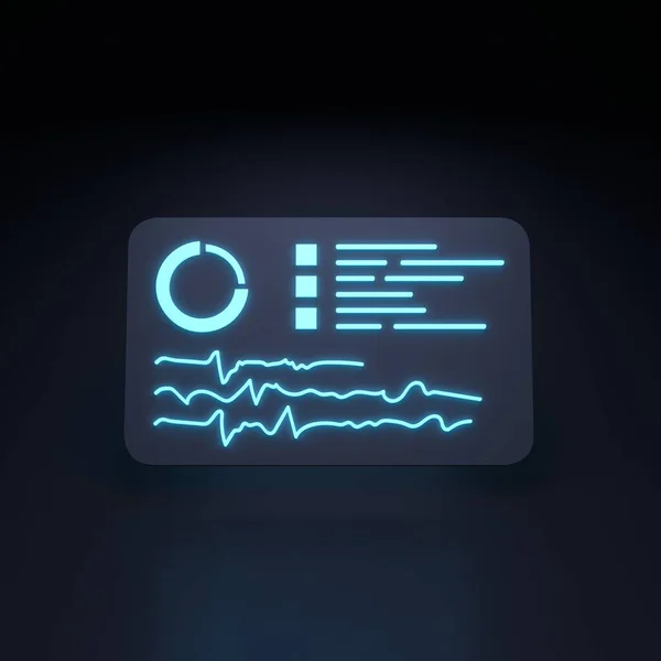 Neon graph icon with information on a black background. 3d render illustration. High quality 3d illustration