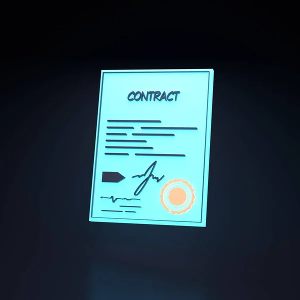 Contract Neon Icon Black Background Concept Cooperation Render Illustration High — Stock Photo, Image