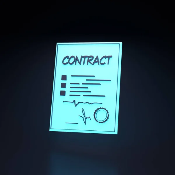 Contract Neon Icon Black Background Concept Cooperation Render Illustration High — Stock Photo, Image