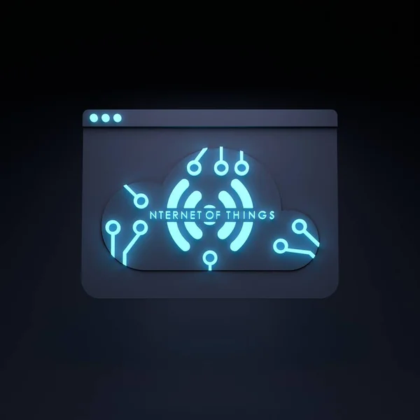 Neon Internet Thing Logo Symbol Iot Concept Render Illustration — ストック写真