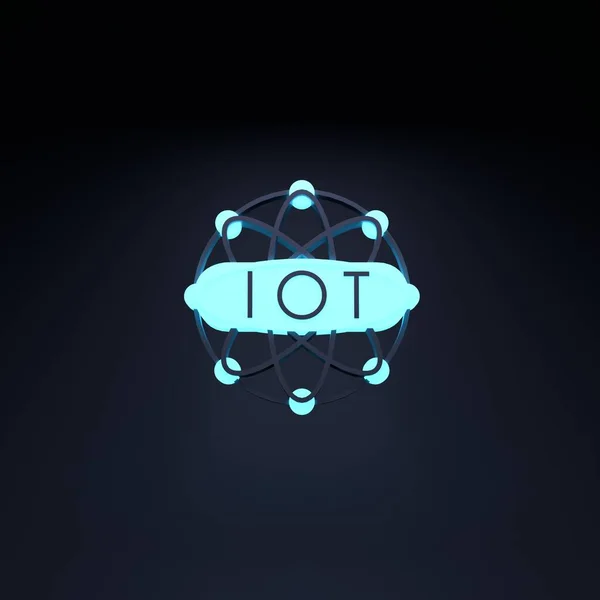 Neon Internet things logo. IoT concept. 3d render illustration.