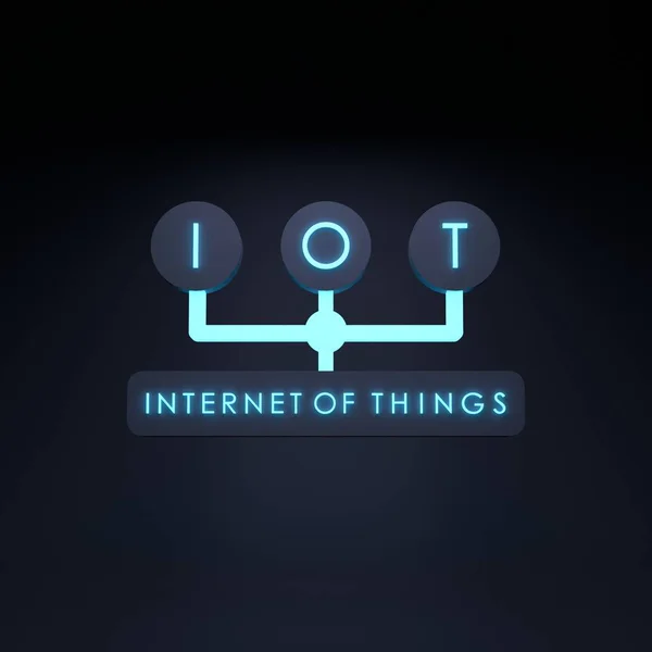 Neon Internet Lucruri Logo Conceptul Iot Ilustrare Redare — Fotografie, imagine de stoc