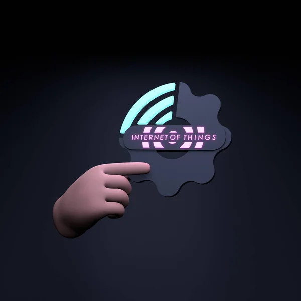 Hand Holding Neon Iot Logo Internet Thing Concept Render Illustration — Photo