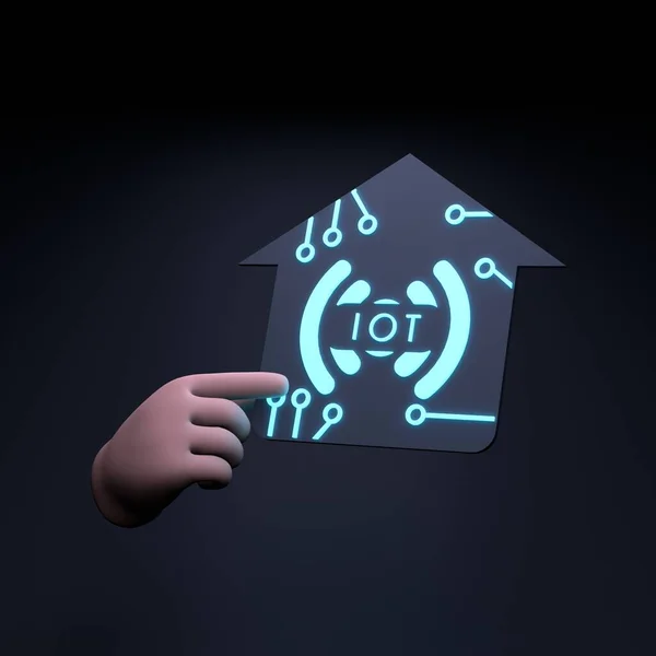 Tenuta Mano Logo Iot Neon Concetto Internet Thing Illustrazione Rendering — Foto Stock