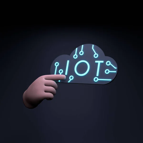 Hand Holding Neon Iot Logo Internet Thing Concept Render Illustration — 图库照片