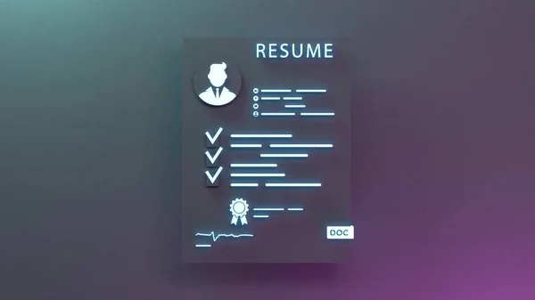 Candidate resume neon icon. Personnel search concept. 3d render illustration. High quality 3d illustration