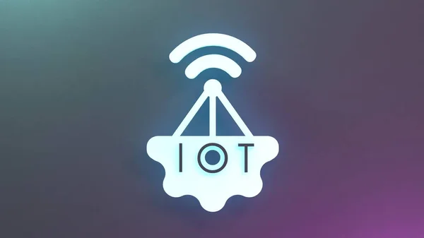 Símbolo Logotipo Cosa Internet Neón Concepto Iot Ilustración Renderizado —  Fotos de Stock