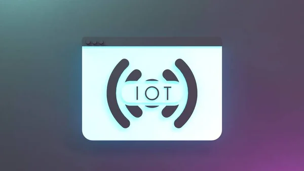 Neon Internet thing logo symbol. IoT concept. 3d render illustration.