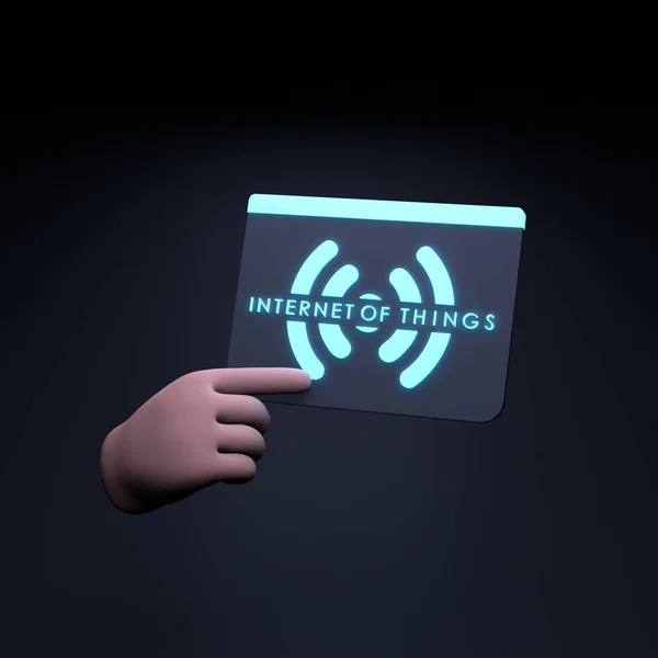 Mano Sosteniendo Logotipo Iot Neón Concepto Internet Las Cosas Ilustración —  Fotos de Stock