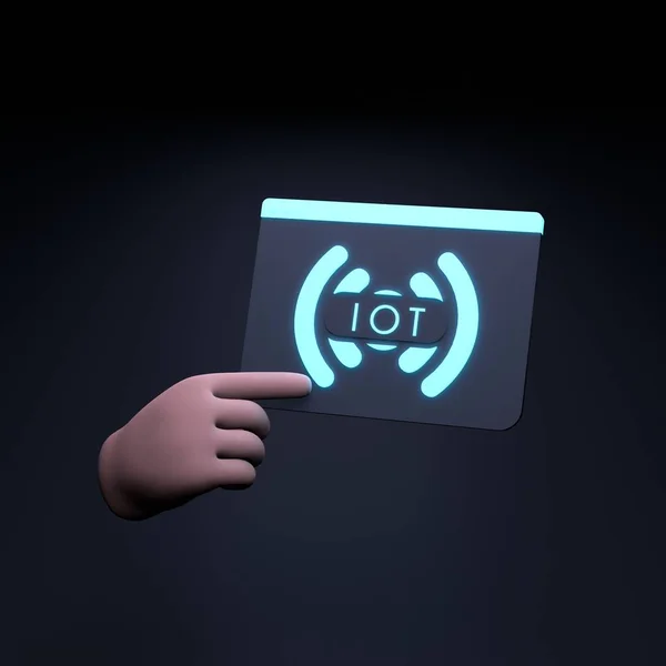 Hand Holding Neon Iot Logo Internet Thing Concept Render Illustration — Stok Foto