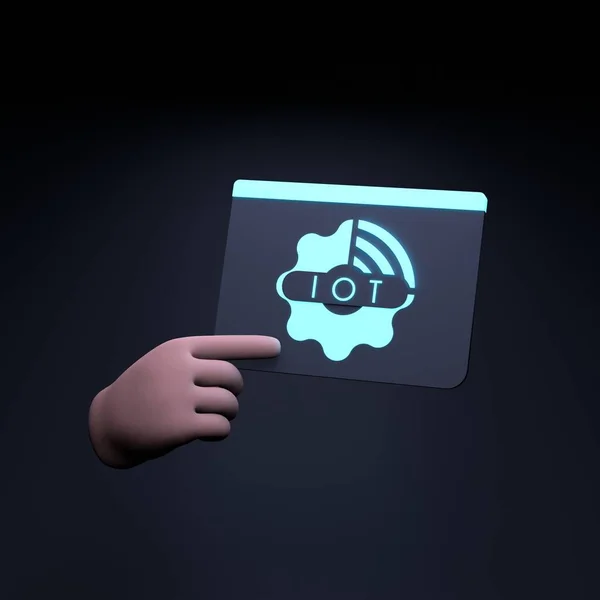 Hand Holding Neon Iot Logo Internet Thing Concept Render Illustration — Stok Foto
