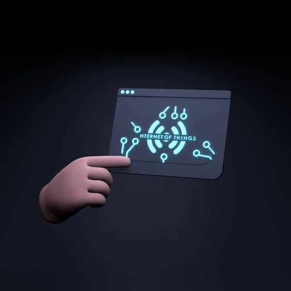 Hand Holding Neon Iot Logo Internet Thing Concept Render Illustration — Fotografia de Stock
