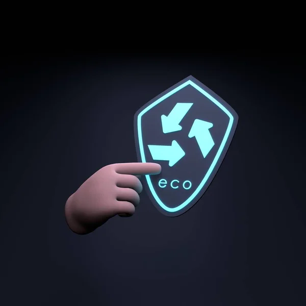 Hand Holding Neon Eco Icon Ecology Conservation Concert Render Illustration — Fotografia de Stock