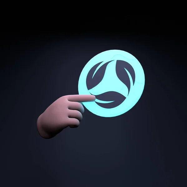 Hand Holding Neon Eco Icon Ecology Conservation Concert Render Illustration — Foto Stock