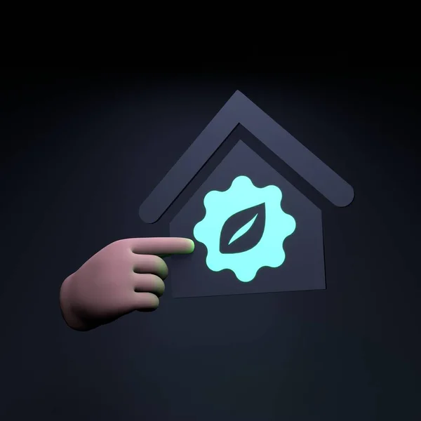 Hand Holds Neon Icon Theme Eco Eco Friendly Concept Render — стоковое фото