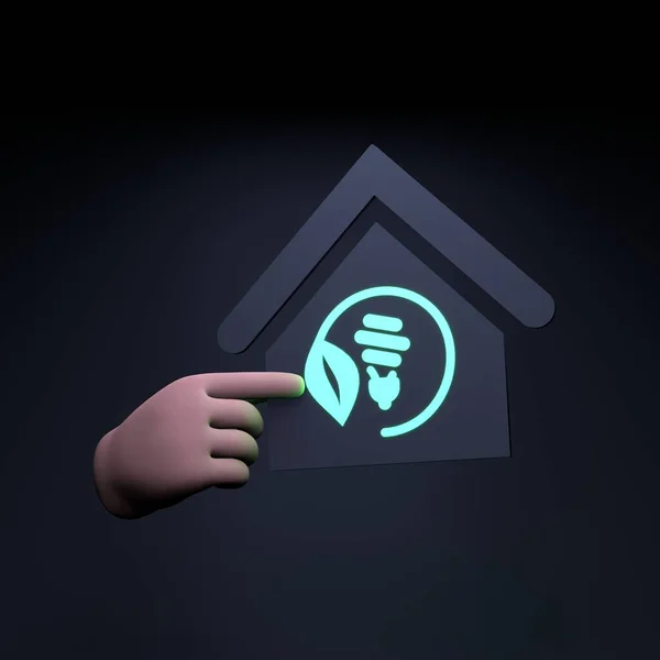 Hand Holds Neon Icon Theme Eco Eco Friendly Concept Render — Zdjęcie stockowe