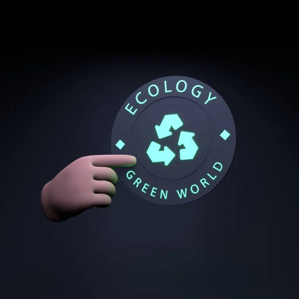 Hand Holds Neon Icon Theme Eco Ecology Concept Render — Stock Photo, Image