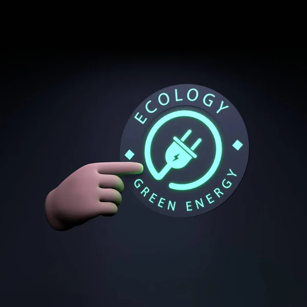 Hand Holds Neon Icon Theme Eco Ecology Concept Render — ストック写真