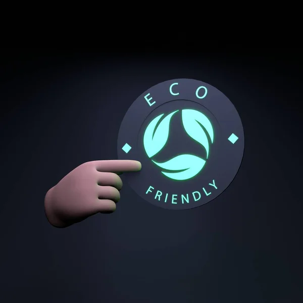 Hand Holds Neon Icon Theme Eco Ecology Concept Render Illustration — Stock fotografie