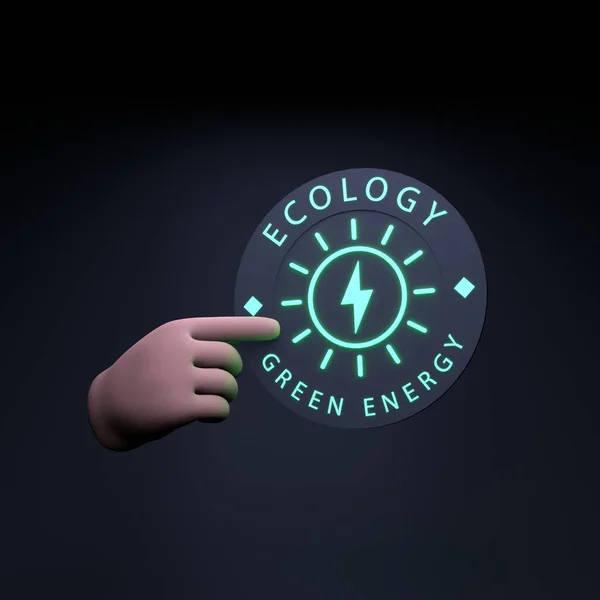 Hand Holds Neon Icon Theme Eco Ecology Concept Render Illustration — стоковое фото