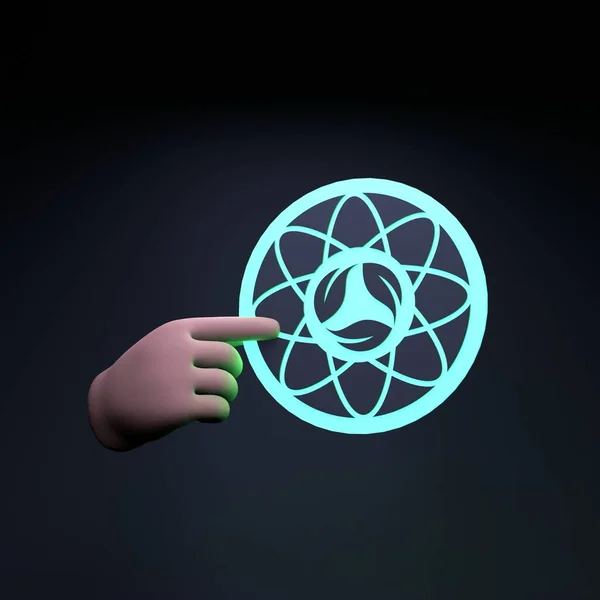 Hand Holds Neon Icon Theme Eco Ecology Conservation Planet Render — 图库照片