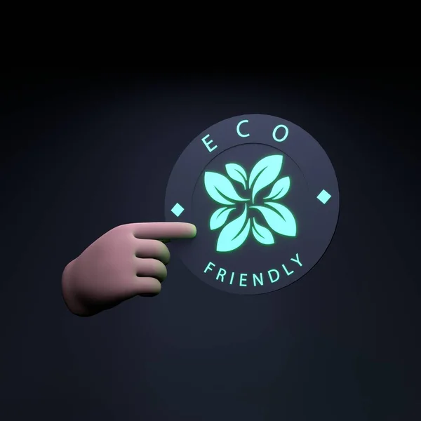 Hand Holds Neon Icon Theme Eco Ecology Conservation Planet Render — 스톡 사진
