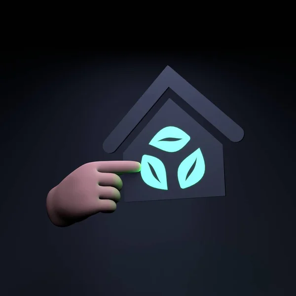 Hand Holding Neon Eco Icon Ecology Conservation Planet Render — ストック写真
