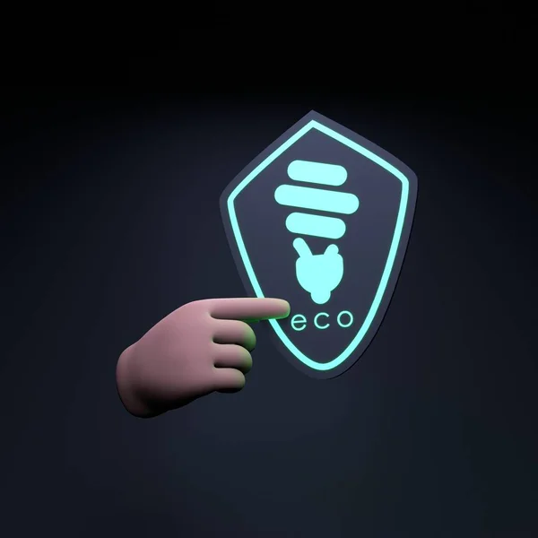 Hand Holding Neon Eco Icon Ecology Conservation Planet Render Illustration — стоковое фото