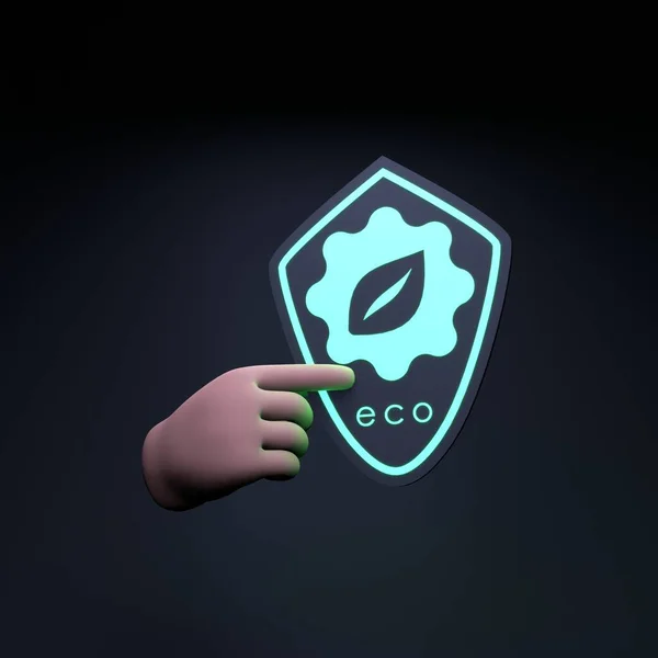 Hand Holding Neon Eco Icon Ecology Conservation Planet Render Illustration — ストック写真
