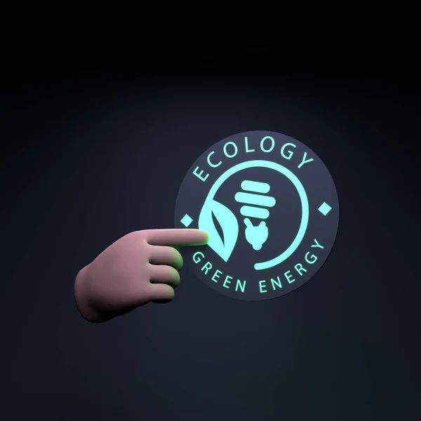 Hand Holding Neon Eco Icon Ecology Conservation Planet Render — Foto Stock