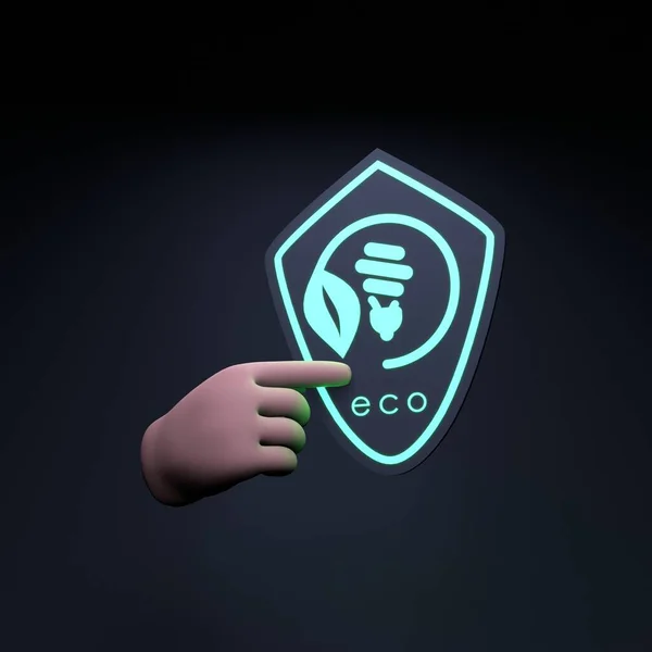 Hand Holding Neon Eco Icon Ecology Conservation Planet Render Illustration — Zdjęcie stockowe