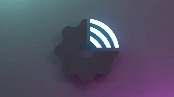 Neon Internet thing logo symbol. IoT concept. 3d render illustration.